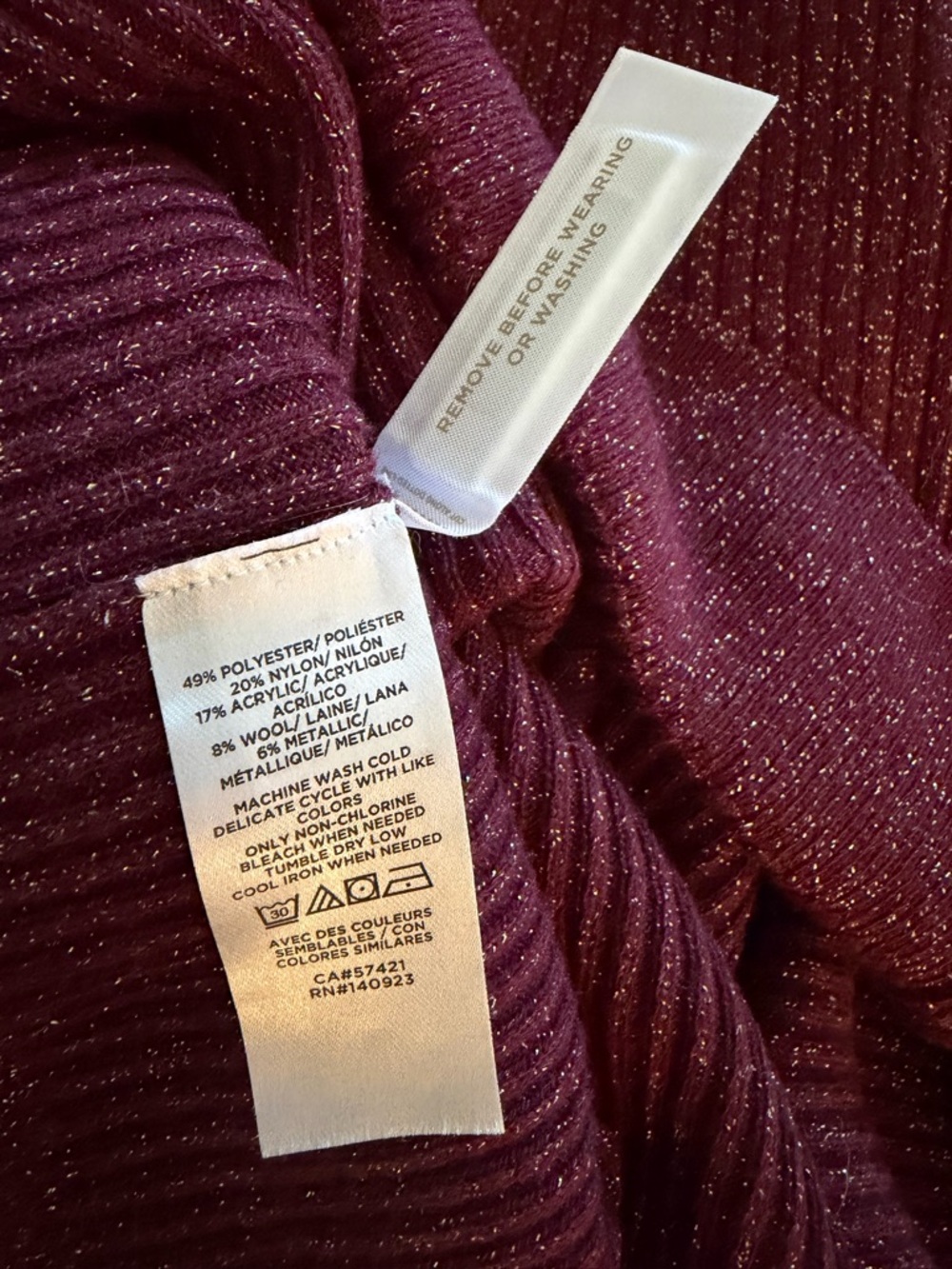 LOFT Metallic Ribbed Sweater - Burgundy - Picture 3 of 3